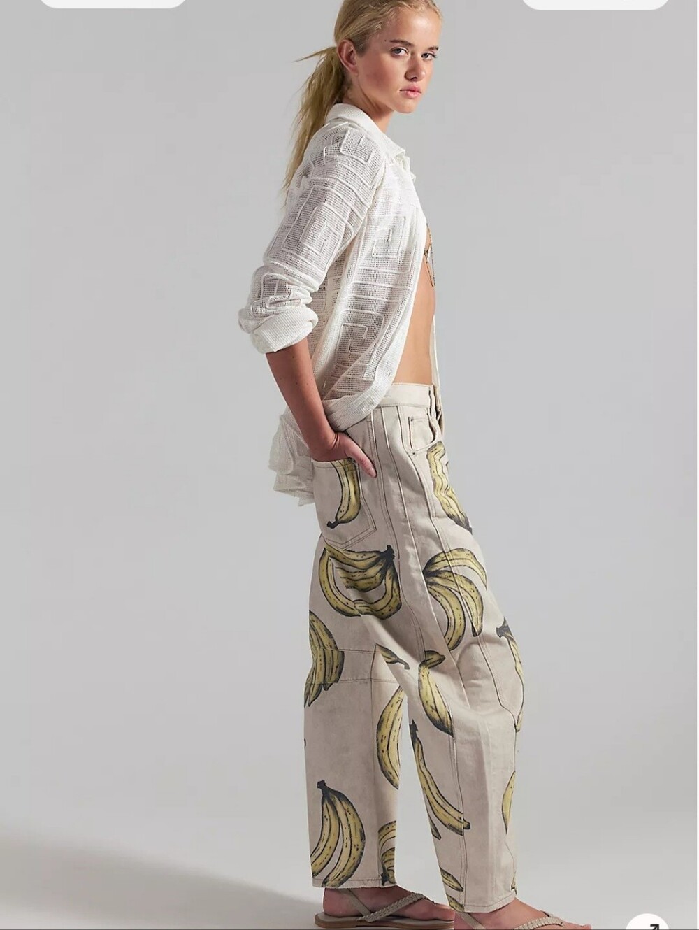 NWT We The Free Printed Good Luck Barrel Jeans in Go Bananas - Picture 5 of 15